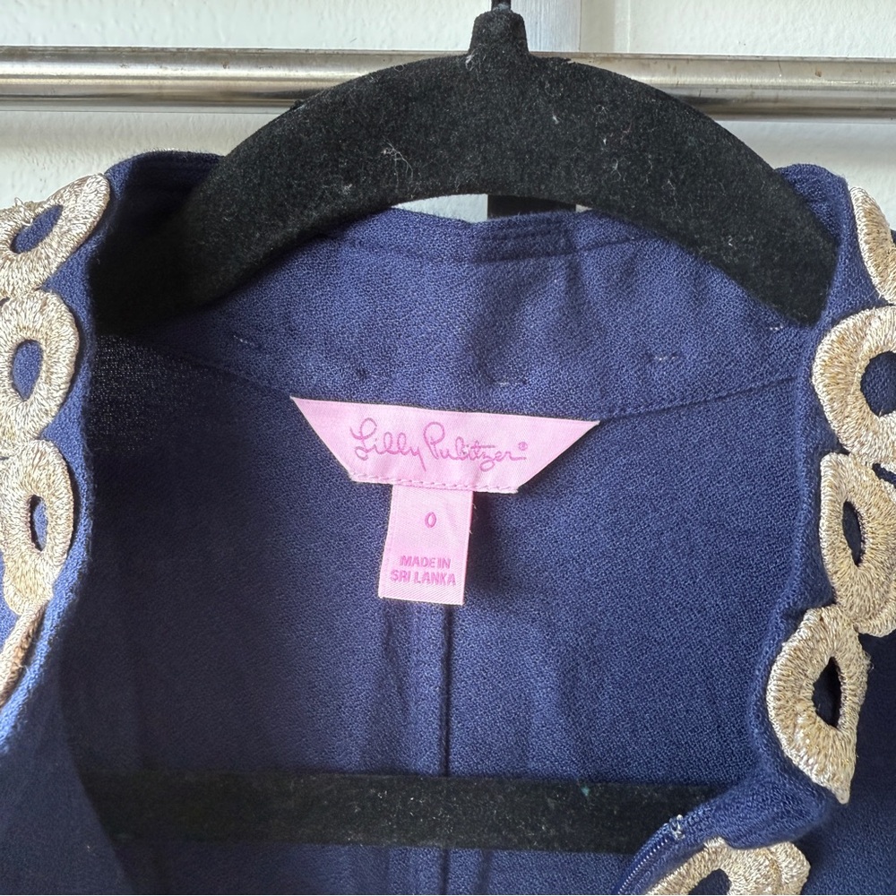 Lilly Pulitzer Jane Shift Dress Sleeveless Gold Navy Blue 0 - Picture 5 of 9